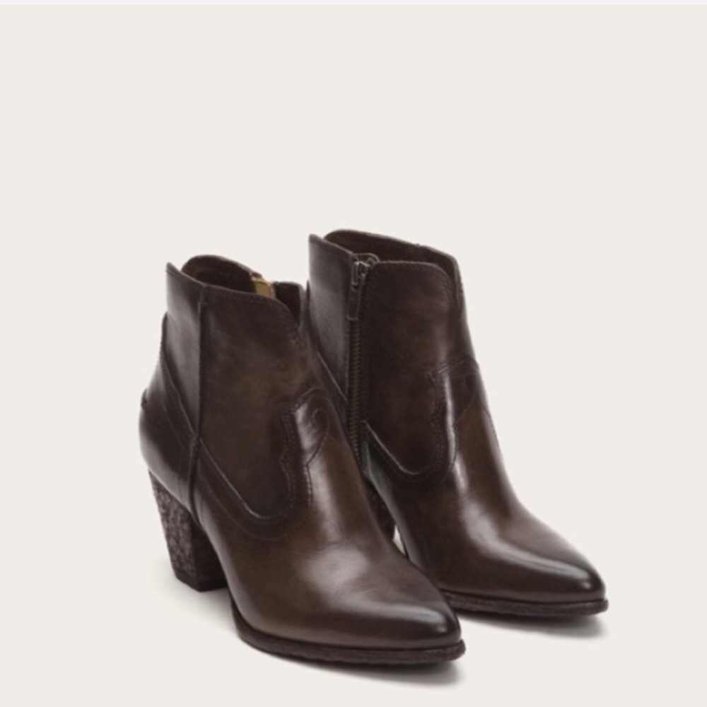 Frye Renee Seam Brown Leather Short Ankle Bootie - Picture 6 of 14